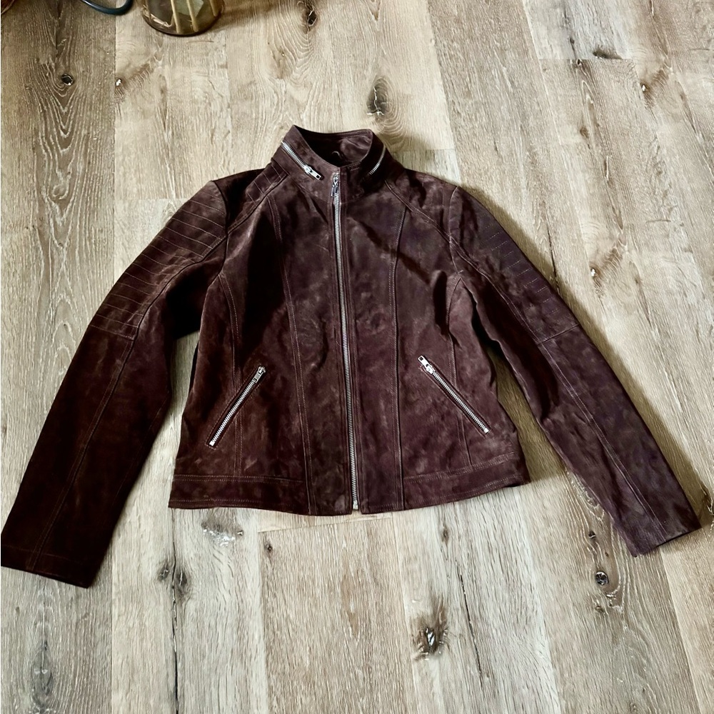 FLAVOR Brown Pig Leather Suede Women's
Moto Bomber Jacket‎ Size L